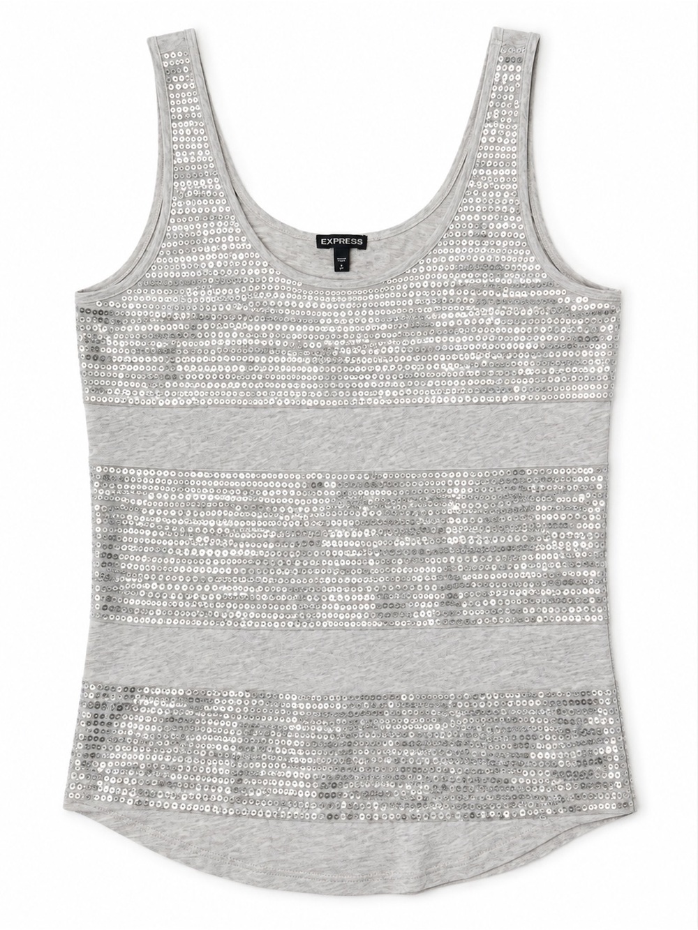 Express Y2K Silver Sequin Tank Top Grey Scoop Neck Size S